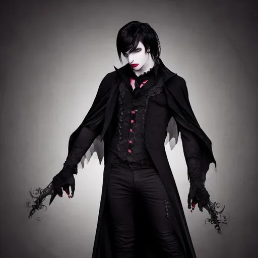Prompt:  gothic vampiric man  with black dress 