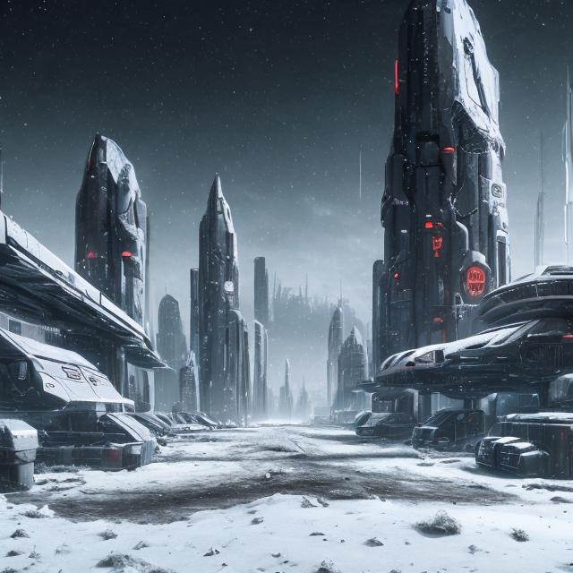 Prompt: a dark snowy futuristic  apocalyptic world 