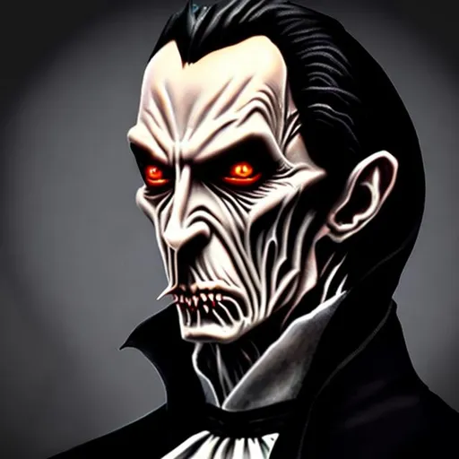 Prompt: Ultra Realistic ultra detailed and lifelike portrait of an ominous looking Count Dracula 