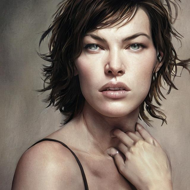 Prompt: ultra beautiful and lifelike realistic  portrait of Milla Jovovich in a black suit