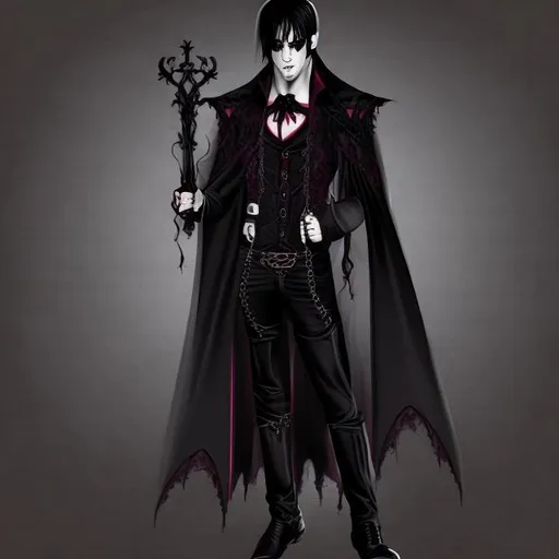 Prompt:  gothic vampiric man  with black dress 