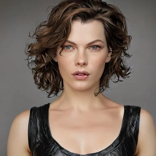Prompt: ultra beautiful and lifelike realistic  full length portrait of Milla Jovovich in a black leather  jumpsuit