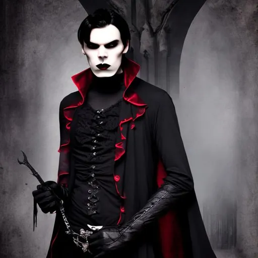 Prompt:  gothic vampiric man  with black dress 