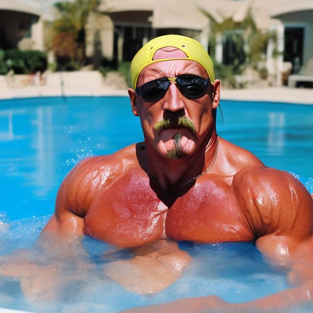 Prompt: Hulk Hogan sitting in a baby pool