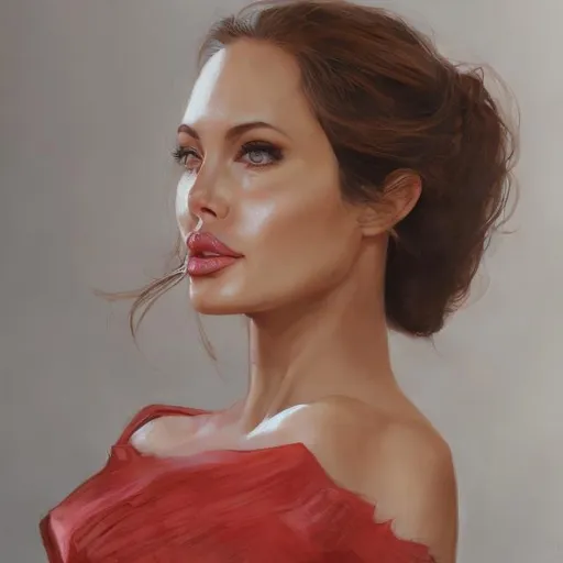 Prompt: ultra beautiful and lifelike realistic  portrait of Angelina Jolie in a red dress