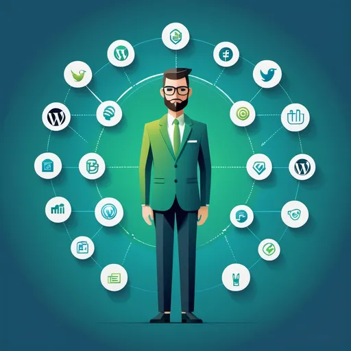 Prompt: A sleek and modern illustration optimized for a WordPress featured image about personal branding in a 16:9 format. The image features a professional figure standing confidently with vibrant icons representing personal branding elements like authenticity, digital presence, growth, and networking. The background is a gradient of blue and green, symbolizing growth and trust. The overall style is clean and minimalistic, with bold and clear visuals to emphasize the importance of building a personal brand. Include a laptop and social media icons subtly integrated into the design. The text 'What Is Personal Branding? A Complete Guide' is displayed in professional typography.
