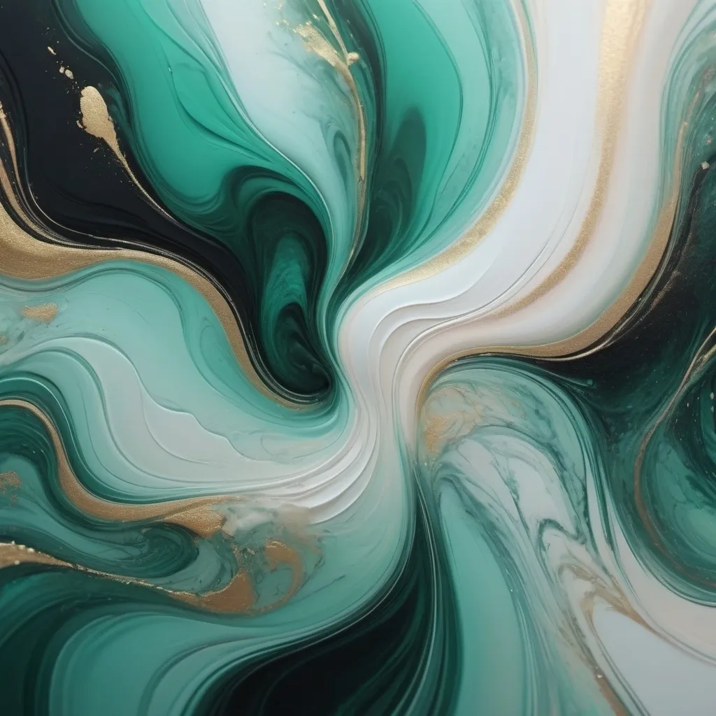 Prompt: Dreamy pastel abstract art in emerald green, teal, gold, black, white, cream, , ethereal atmosphere, soft focus, pastel colour palette, gentle lighting, mystical and otherworldly mood, intricate magical details, serene atmosphere, flowing contours, ultra-detailed, 4K.