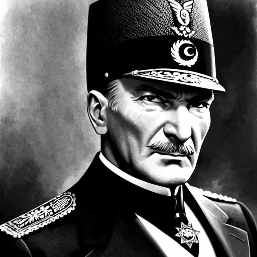 Prompt: Atatürk, cool looking, very brave, fiery