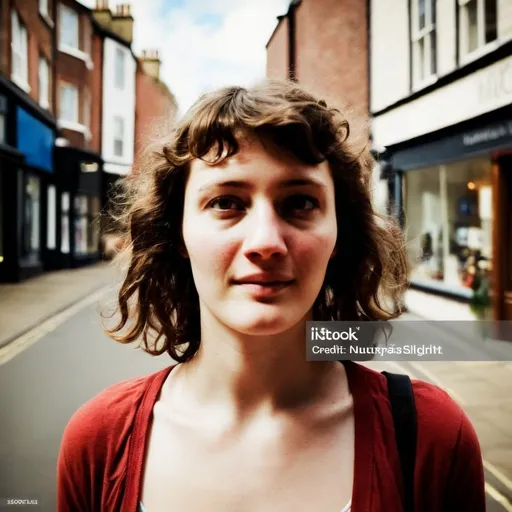 Prompt: Tall young woman walking down the high street, lovely looking, realistic, natural lighting, 