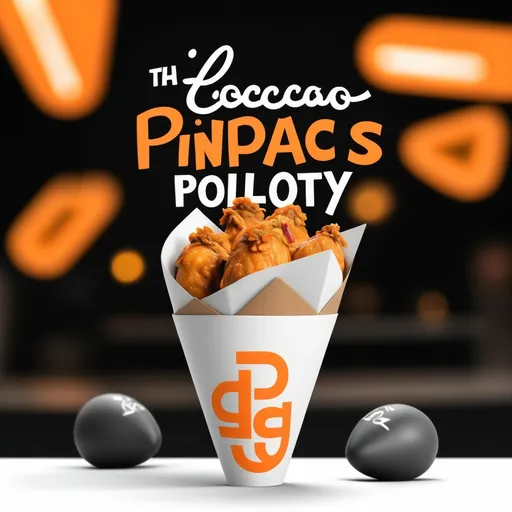 Prompt: Pipocas de pollo en un envase de cono con las palabras ego escritas en el cono utiliza el logo de la imagen de referencia