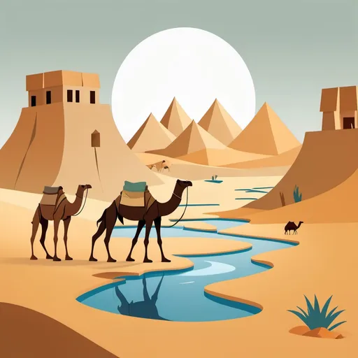 Prompt: create a cover page for Interactive Storytelling in siwa design project that have a underground water and camel for transportation and homes in the mountains