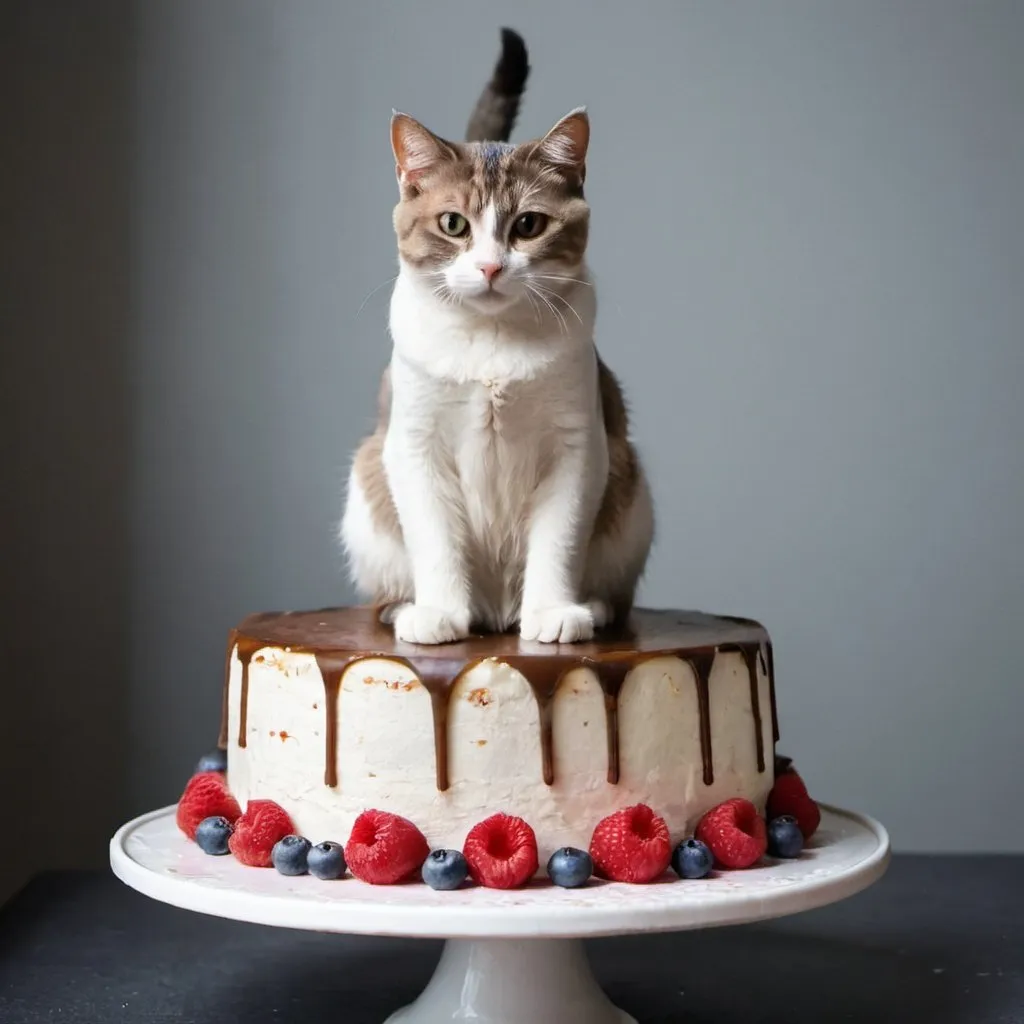 Prompt: A cat sitting on the cake