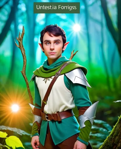 Prompt: Elf ranger in a mystical forest around sunlight