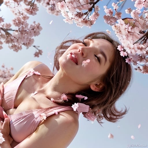 Prompt: Cherry blossoms bloom, the breath of spring
The cold of winter is banished,
and the warm sunlight envelops us.
Looking up at the sky, pink petals
Cherry blossoms in full bloom, dancing beautifully.