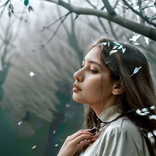 Prompt: Her thoughts are a silent forest,
On the branches of her heart, birds soar.
Birds of wisdom, birds of passion,
Birds of love, birds of sorrow,
A flock of emotions that dwell within her.
They are her voice without a voice,
reflected in the depths of her eyes, the silent narrator.