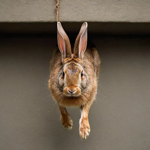 Prompt: a die wild brown rabbit,  an animal leg , hanging on the wild wall, 