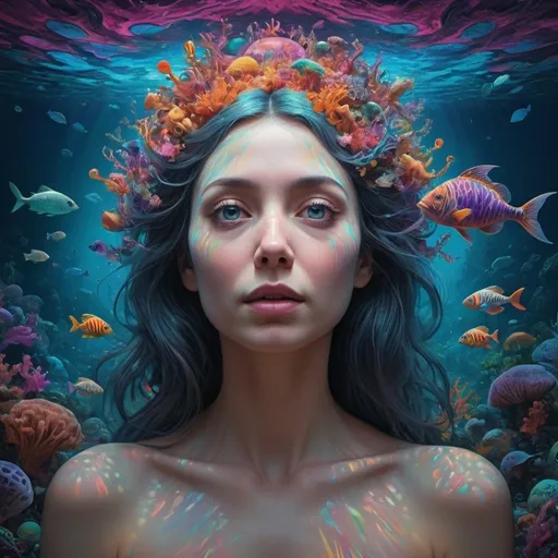 Prompt:  I am a formless whisper of hope and love, a masterpiece,high res, fine detail, best quality, a psychedelic noir, longshot angle, deep under the sea, maddening life-changing psychedelic experience, unbearable compassion.