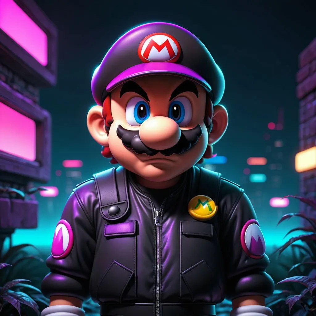 Prompt: dark, emo, synthwave, mario