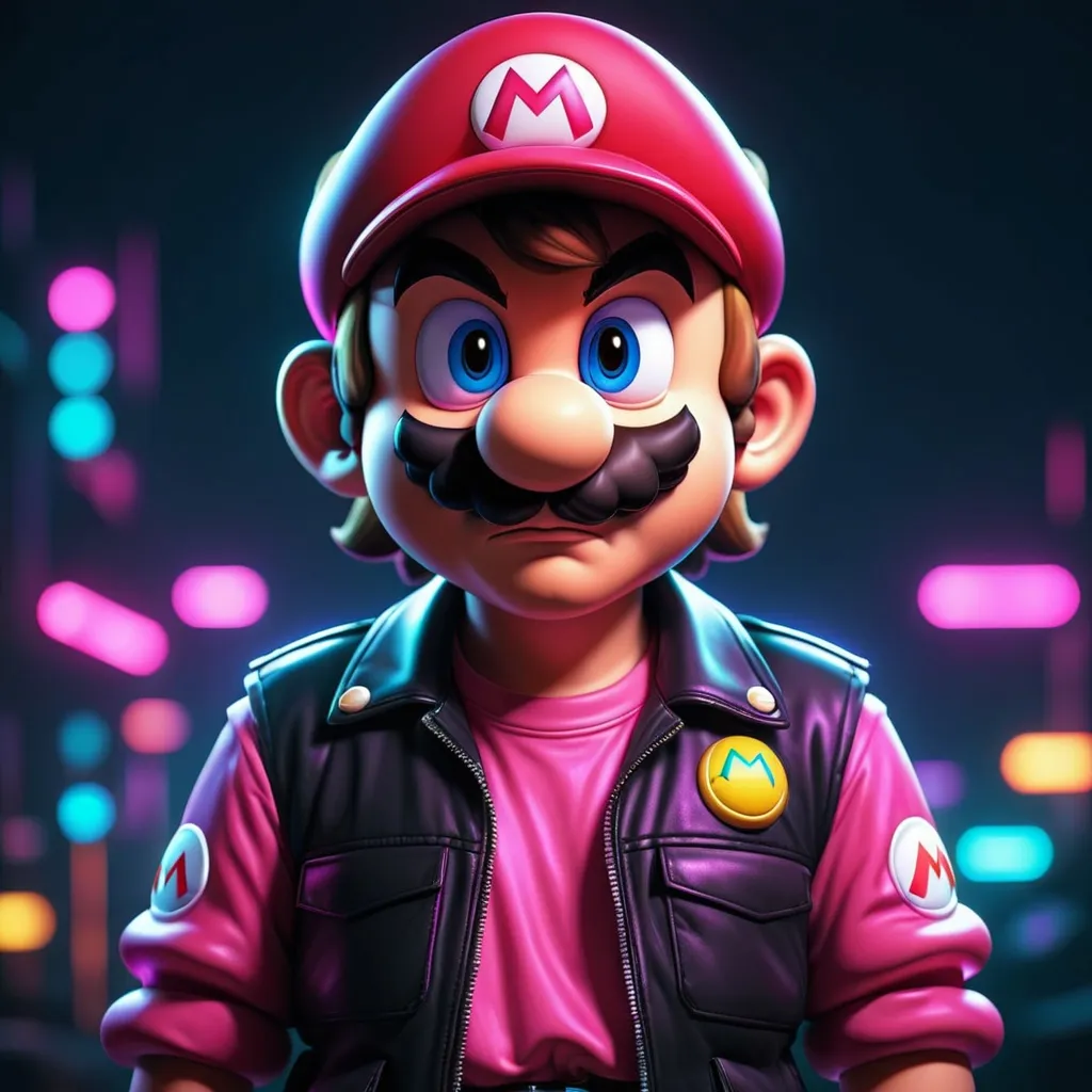 Prompt: dark, emo, synthwave, mario