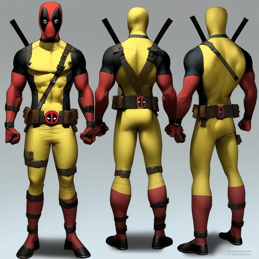 Prompt: A sulfur element based deadpool costume with a gold color full body and sharp sulfur element sticking out of the costume with abs

without any capes
and with sulfur element 
shards sticking out