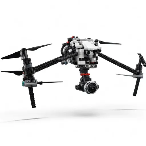 Prompt: Realistic depiction of DJI Inspire 3 Lego Set, detailed Lego bricks, accurate colors and textures, high quality, realism, LEGO, DJI Inspire 3, detailed assembly, accurate scale, professional lighting, realistic colors