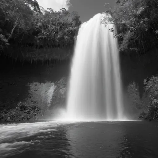 Prompt: Infrared photos waterfall in the amazon, hasselblad 1600f, zeiss milvus 25mm f/1.4 ze., hasselblad h6d-400c