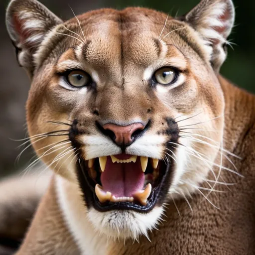 Prompt: A vicious mountain lion closeup, detailed texture and details. macro lens, product photography