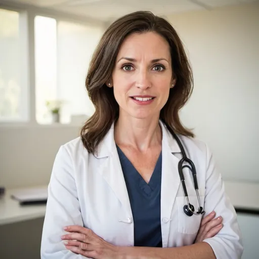 Prompt: woman age 35 white doctor speaking