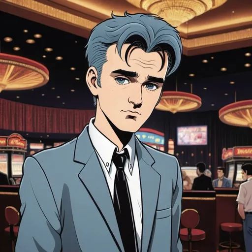 Prompt: Anime young Morrissey in Vegas 