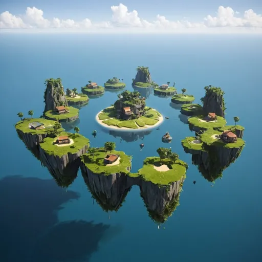 Prompt: 12 Floating islands around a central floating island