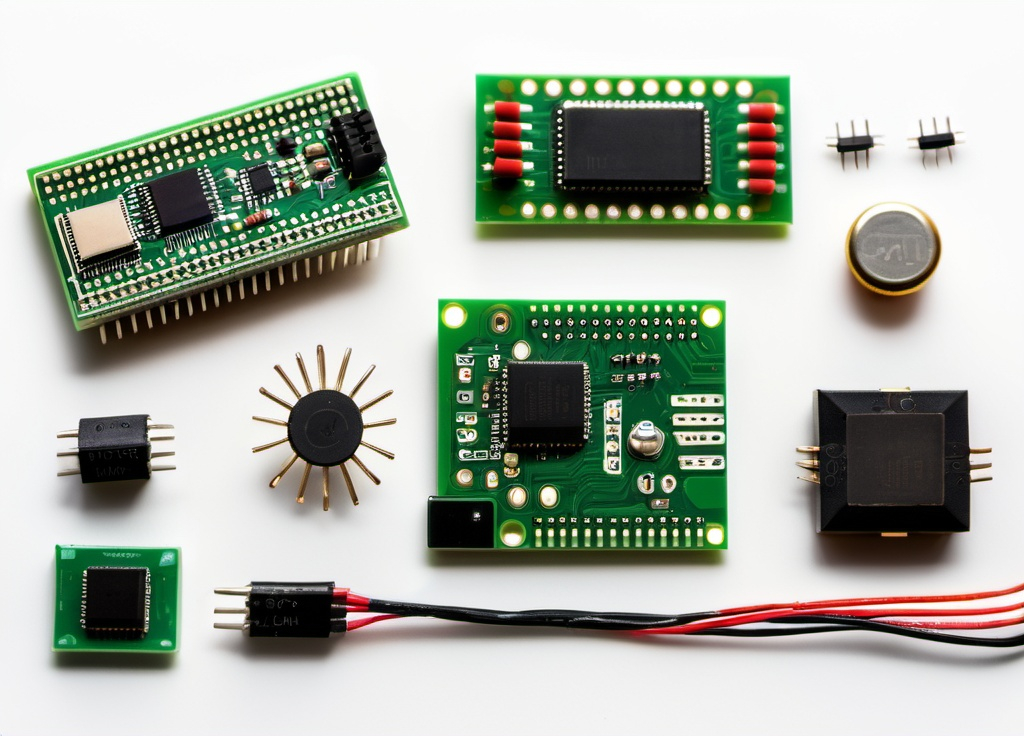 Prompt: Image of a microcontroller and few sensors. Should give a impression of work in progress at lab. it should be realistic image 