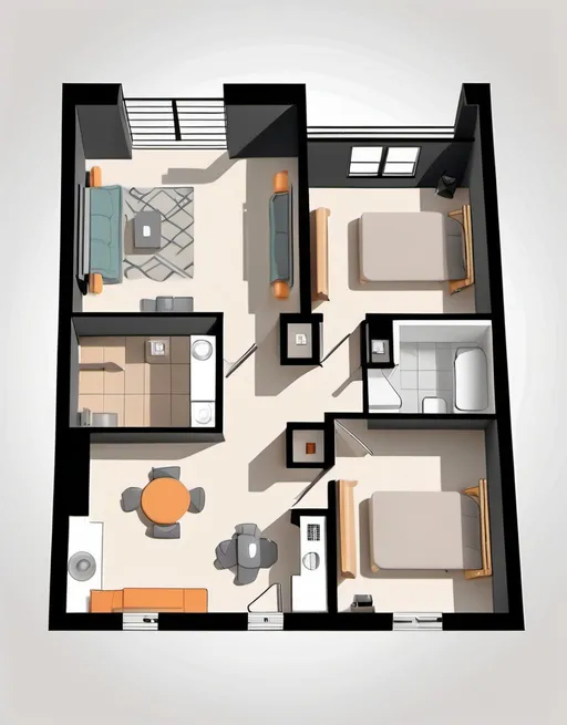 Prompt: Studio apartment floorplan, 2D vector illustrations, high quality, detailed layout, modern design, professional style, minimalistic, precise lines, clean and crisp, organized space, neutral color palette, top-notch, well-crafted, artistic floorplan, spacious layout, accurate representation, high-res, polished, architectural, detailed apartment, clear and precise, professional vector illustration, organized and efficient, minimalistic design