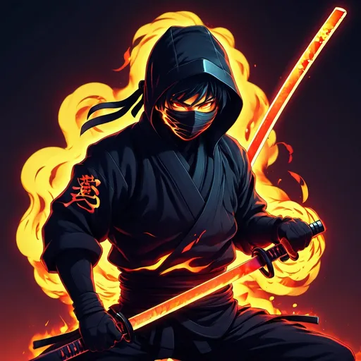 Prompt: anime, ninja,cool,neon,katana on fire ,man