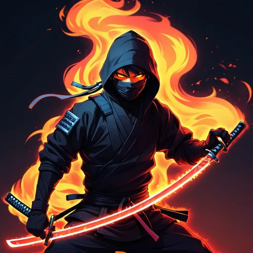 Prompt: anime, ninja,cool,neon,katana on fire ,man