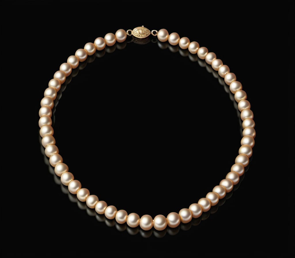 Prompt: Realistic gold pearl necklace, intricate details, high quality, photorealism, luxurious, elegant, shimmering pearls, intricate gold chain, soft lighting, opulent, luxurious, detailed reflections, refined craftsmanship, polished surfaces, exquisite, refined, lifelike rendering, high-res, opulent, radiant, realistic lighting