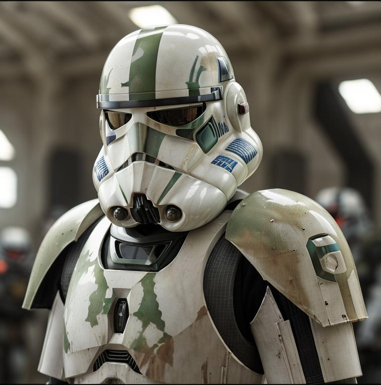 Prompt: clone  Troopers, white and  camouflage green and brown
,  ,Star Wars , Jonas De Ro, Frank Holl, Andrei Markin, Aleksi Briclot, Giovanni Boldini, Watercolor, trending on artstation, sharp focus, studio photo, intricate details, highly detailed, damaged armour, scared suit, damaged 
