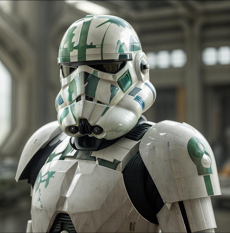 Prompt: clone  Troopers, white and  camouflage green
,  ,Star Wars , Jonas De Ro, Frank Holl, Andrei Markin, Aleksi Briclot, Giovanni Boldini, Watercolor, trending on artstation, sharp focus, studio photo, intricate details, highly detailed, damaged armour, scared suit, damaged 
