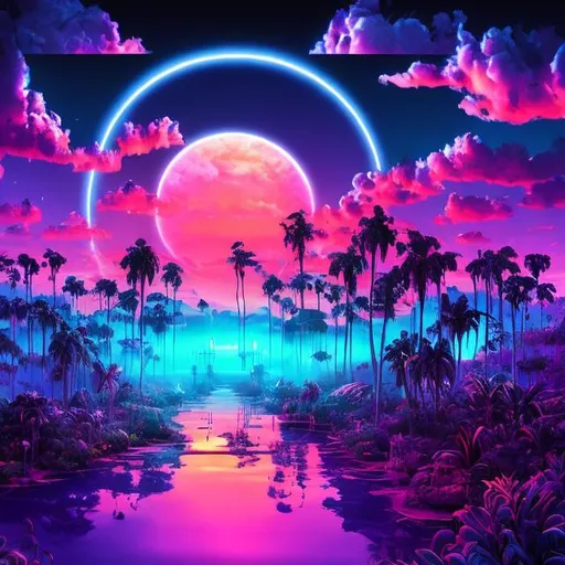 Prompt: Heaven for cats digital synthwave art