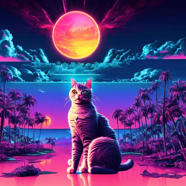 Prompt: Heaven for cats digital synthwave art