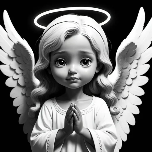 Prompt: A angel cartoon black and white 
