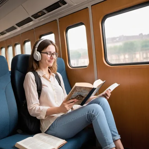 Prompt: A female English teacher is sitting, who likes travelling, reading, listening to music.