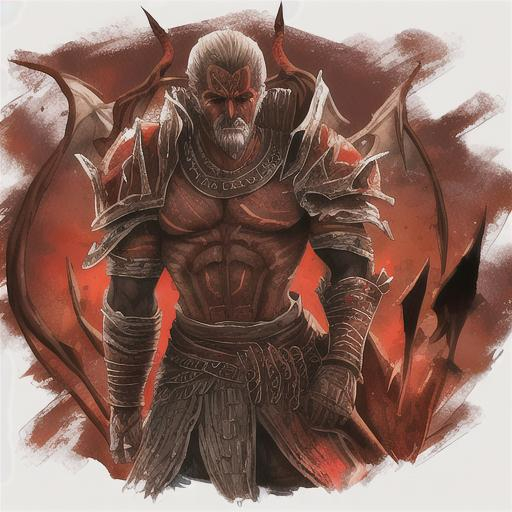 Prompt: name of character is Demon king, weaker, inspired by areas god of war, wearing very Sparta like clothes