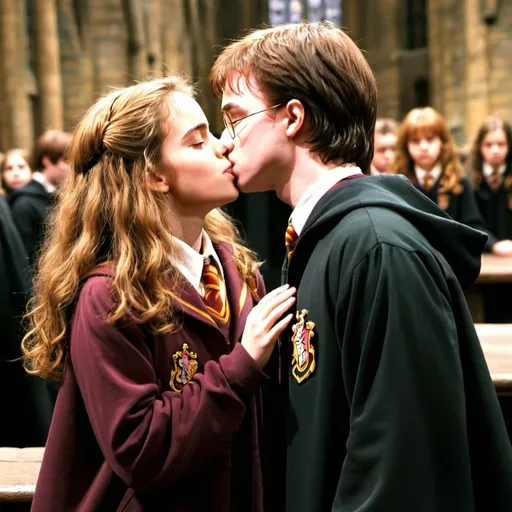 Prompt: Harry Potter and Hermione Granger kiss