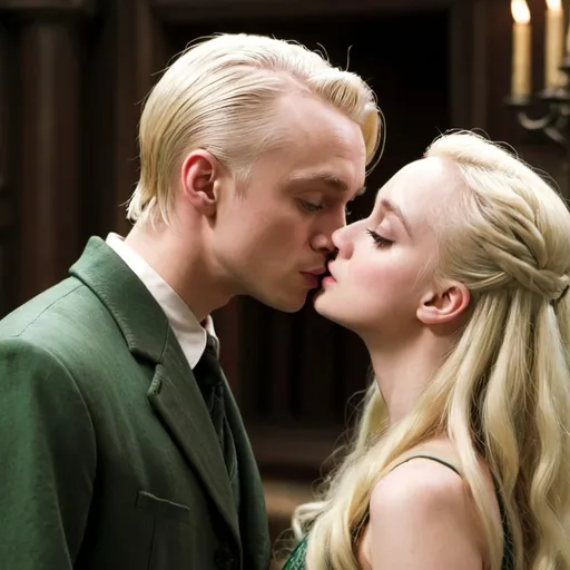 Prompt: Draco Malfoy kiss Luna Lovegood in Malfoy Manor