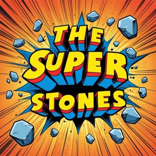 Prompt: Comic book font saying "The Super STONES"