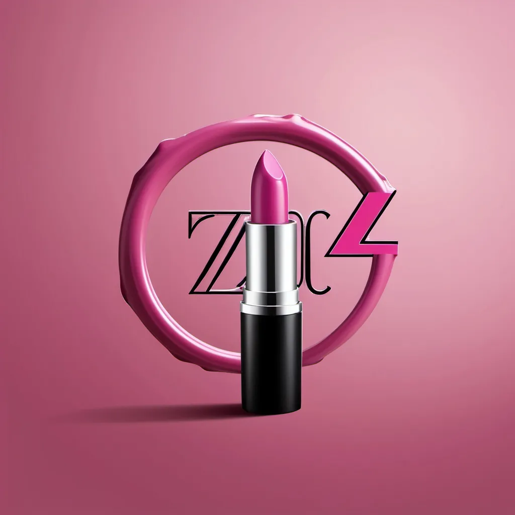 Prompt: I want a logo for a lipstick company the color must be a mutation of pink, brown, and purple I would like in the background of the image to have a small banner with the letters Z and M remove the lips i only want the tube. the lpstic chould be round on the tube i want the letter to be Z and the cap on the sid must have the letter M i want the cap on the side have the letter z on the tube and the letter m on the cap can you remove the lips from this image