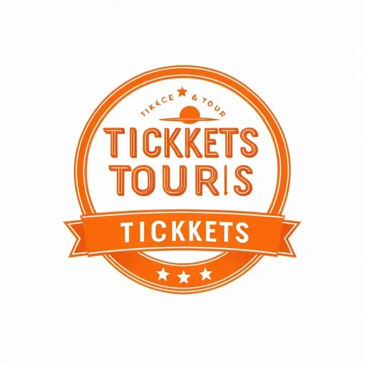 Prompt: Create a logo with the words tickets & Tours in orange with transparent background.