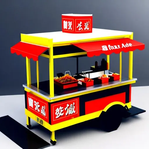 Prompt: Create a good attractive and innovative model of a food cart for a noodles shop
