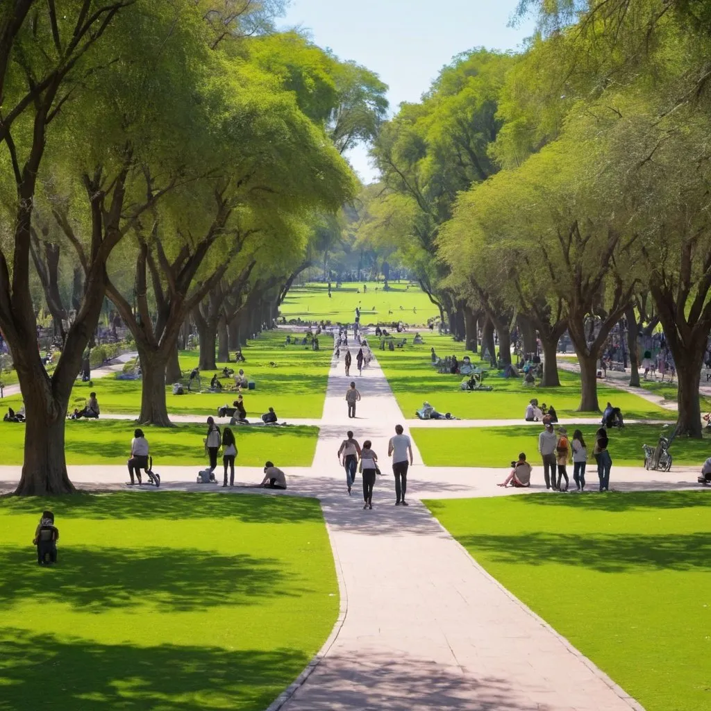 Prompt: big green park with people in argentina