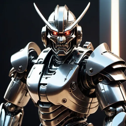 Prompt: Very strong robot samurai, metallic sheen, slicing motion, futuristic battlefield, intense and focused gaze, high-tech armor, metallic reflections, dramatic lighting, high quality, futuristic, intense action, metallic sheen, robotic, intense lighting, high contrast